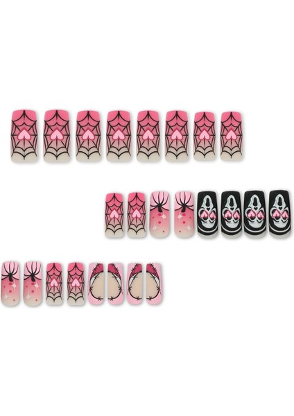 Halloween Korku Maskeli Özel Tasarım Uzun Düz Takma Tırnak Seti (24 Adet) modelleri