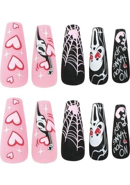 Halloween Korku Maskeli Özel Tasarım Uzun Düz Takma Tırnak Seti (24 Adet) fiyatları