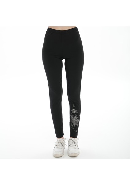 Kadın Taş Baskı Detaylı Siyah Tayt (Büyük Beden Seçeneğiyle) fiyatları
