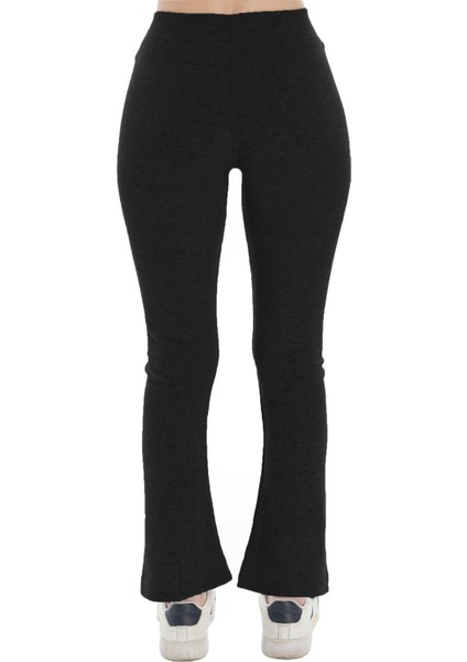 Kadın Ribanalı Ispanyol Paça Siyah Tayt (Büyük Beden Seçeneğiyle) modelleri