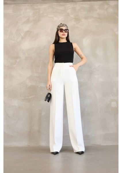 Kadın Ithal Doubleface Kumaş Palazzo Kalıp Yüksek Bel Çekme Solma Yapmaz Kaliteli Ürün