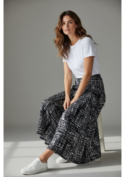 Kadın Beli Lastikli Desenli Sekiz Parça Balık Etek modelleri