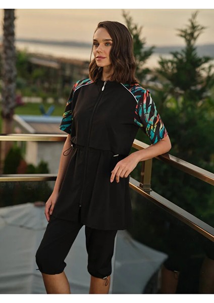 Sporcu Likra Paraşüt Kumaş Yarım Kollu Önden Fermuarlı Kadın Mayo 3418 fiyatları