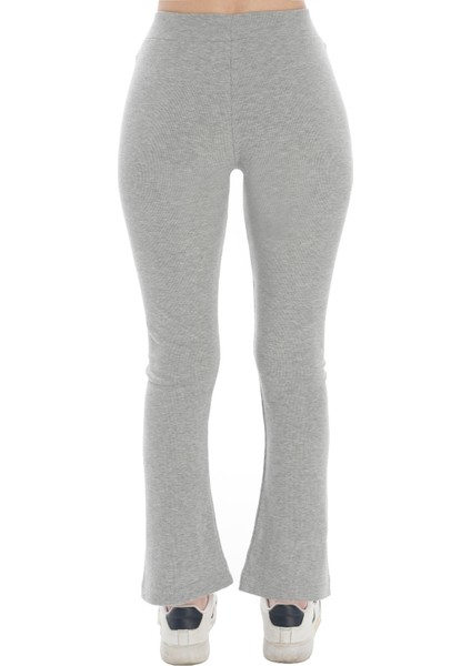 Kadın Ribanalı Ispanyol Paça Gri Melanj Tayt (Büyük Beden Seçeneğiyle) modelleri