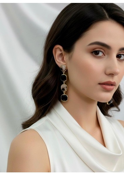 Ithal Tasarım Çift Renkli Sallantı Çelik Küpe (6 Cm)