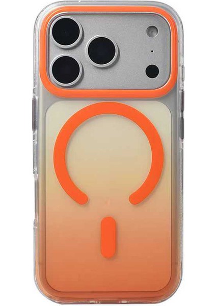 iPhone 17 Pro Kılıf M-Safe Şarj Özellikli Transparan Renk Geçişli Tdom Toros Kapak - Turuncu