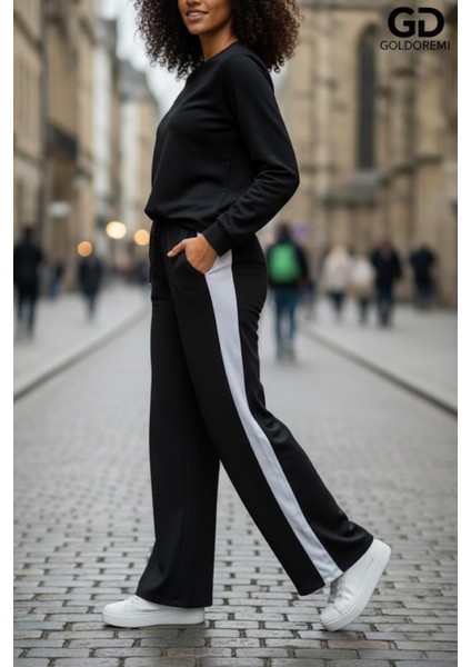 11-007 Kadın Modal Yanı Parçalı Şeritli Bol Paça Eşofman Altı fiyatları