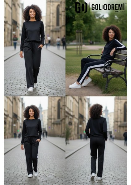 11-007 Kadın Modal Yanı Parçalı Şeritli Bol Paça Eşofman Altı fırsatları