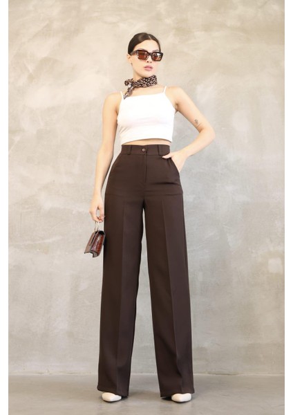 Kadın Ithal Doubleface Kumaş Palazzo Kalıp Yüksek Bel Çekme Solma Yapmaz Kaliteli Ürün