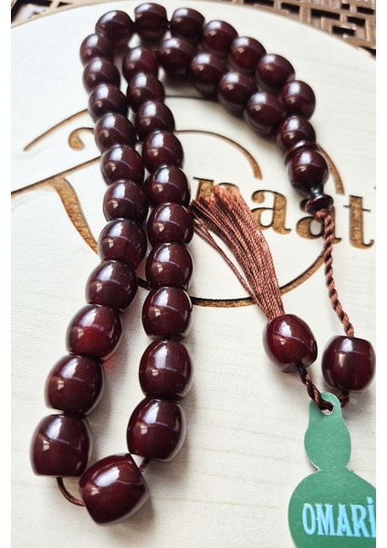 13X14MM Usta Mühürlü Vişne Sıkma Kehribar Tesbih