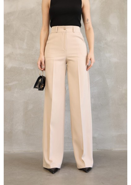 Kadın Ithal Doubleface Kumaş Palazzo Kalıp Yüksek Bel Çekme Solma Yapmaz Kaliteli Ürün