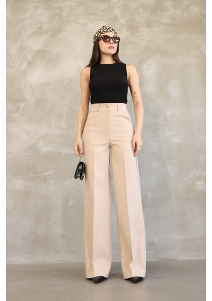 Kadın Ithal Doubleface Kumaş Palazzo Kalıp Yüksek Bel Çekme Solma Yapmaz Kaliteli Ürün fiyatları