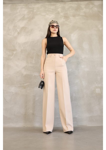 Kadın Ithal Doubleface Kumaş Palazzo Kalıp Yüksek Bel Çekme Solma Yapmaz Kaliteli Ürün modelleri