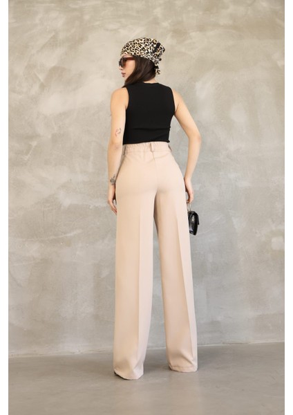 Kadın Ithal Doubleface Kumaş Palazzo Kalıp Yüksek Bel Çekme Solma Yapmaz Kaliteli Ürün indirimleri