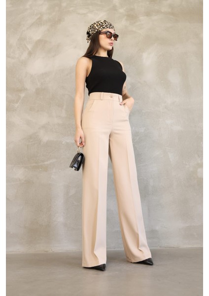 Kadın Ithal Doubleface Kumaş Palazzo Kalıp Yüksek Bel Çekme Solma Yapmaz Kaliteli Ürün