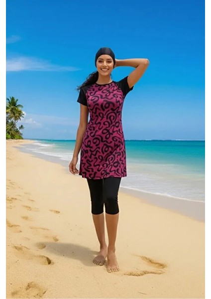 Büyük Beden Kısa Kollu Taytlı Kadın Mayo 24192