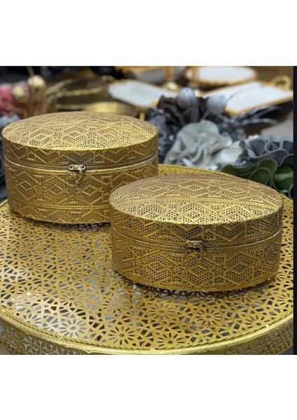 2'li Gold Telkari Dekoratif Kutu Kapaklı
