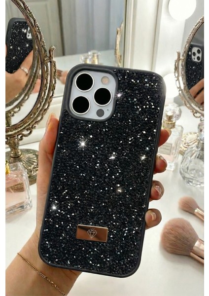Apple iPhone 16 Pro Kılıf Içi Kadife Elmas Tasarımlı Siyah Taşlı Işıltılı Pırlanta Silikon Kapak fiyatları