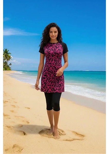 Büyük Beden Kısa Kollu Taytlı Kadın Mayo 24192 fiyatları