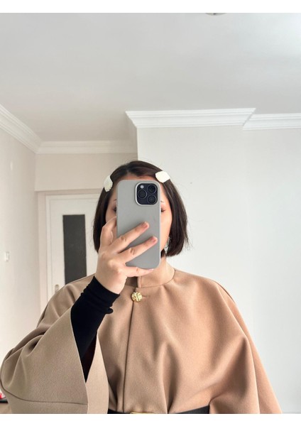 Kadın Gold Düğme Detaylı Kemerli Panço fiyatları