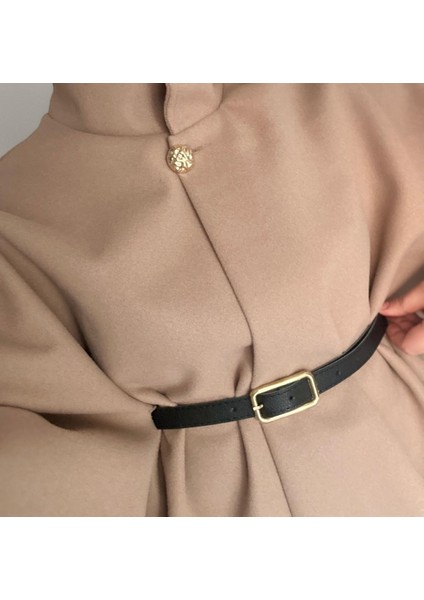 Kadın Gold Düğme Detaylı Kemerli Panço modelleri
