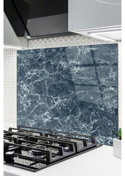 Cam Ocak Arkası Koruyucu Ankastre Arkası Koruyucu | Mavi Mermer