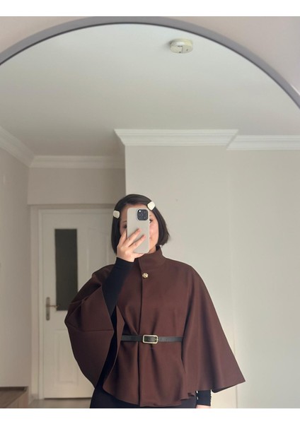 Kadın Gold Düğme Detaylı Kemerli Panço fiyatları