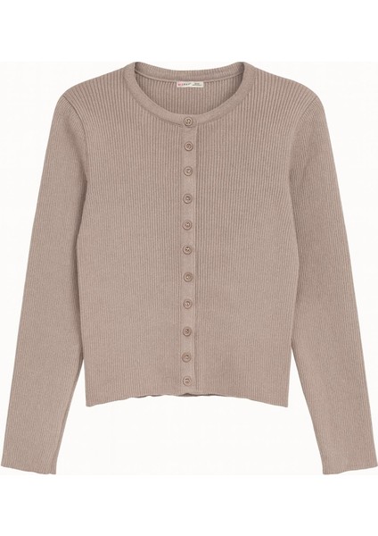 6931 Kadın Düğmeli Fitilli Triko Hırka Vizon