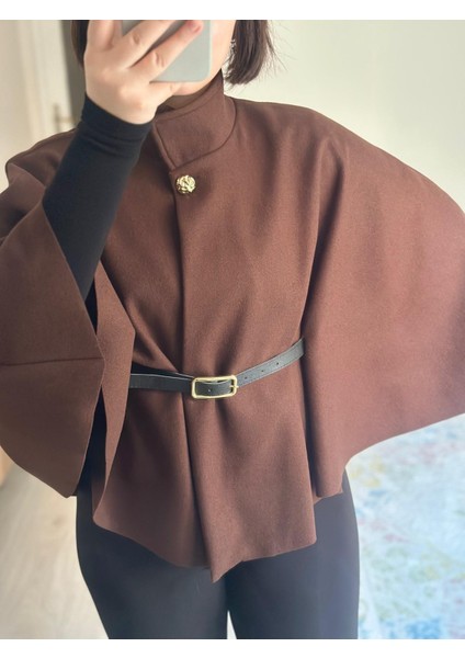 Kadın Gold Düğme Detaylı Kemerli Panço fırsatları