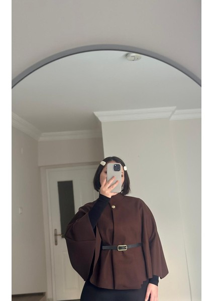 Kadın Gold Düğme Detaylı Kemerli Panço indirimleri