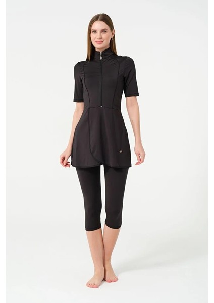 Hızlı Kuruyan Likralı Mayo Kumaşı Kısa Kollu Kadın Taytlı Mayo 24147