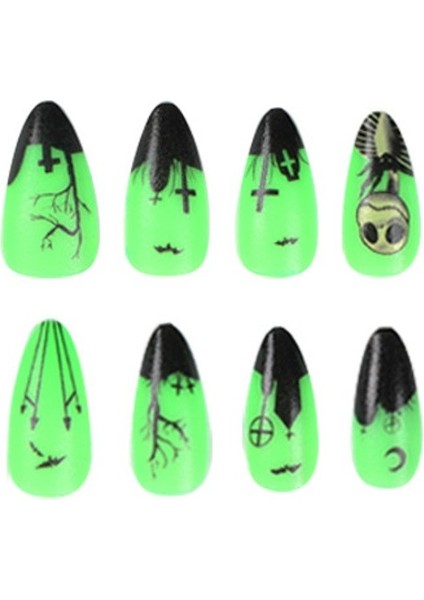 Halloween Korku Maskeli Özel Tasarım Uzun Düz Takma Tırnak Seti (24 Adet) modelleri