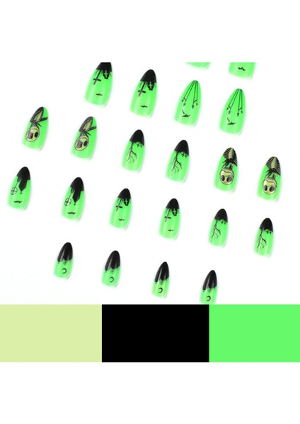 Halloween Korku Maskeli Özel Tasarım Uzun Düz Takma Tırnak Seti (24 Adet) fırsatları