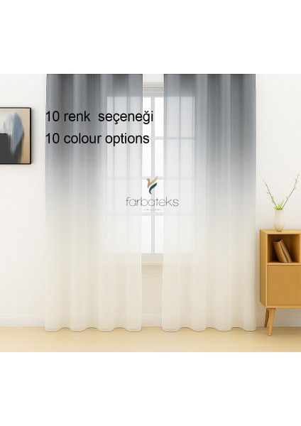 Gri Füme Antrasit Renk Renkli Tül Üstdegrade Ütü Istemeyen Kırışmaz 2 Kat Pileli Tül