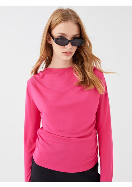 Yeni Sezon Bisiklet Yaka Düz Uzun Kollu Kadın Tişört