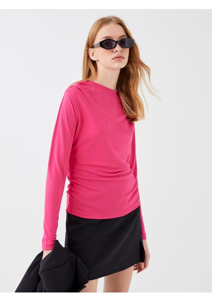 Yeni Sezon Bisiklet Yaka Düz Uzun Kollu Kadın Tişört modelleri
