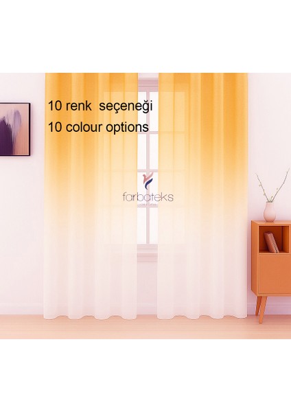 Turuncu Kavuniçi Renk Renkli Tül Üstdegrade Ütü Istemeyen Kırışmaz 2 Kat Pileli Tül