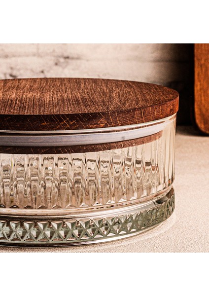 Bella Plus - Ahşap Vakumlu Kapaklı Cam Kase Çerezlik Kahvaltılık Şekerlik 510 ml indirimleri