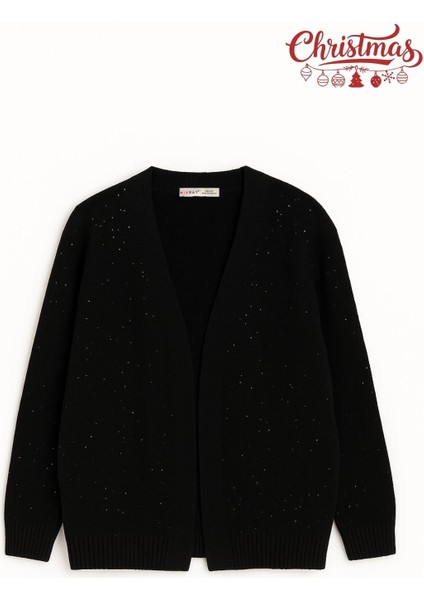 7006 Kadın Christmas Edition Pullu Triko Hırka Siyah