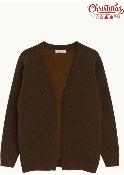7006 Kadın Christmas Edition Pullu Triko Hırka Kahve