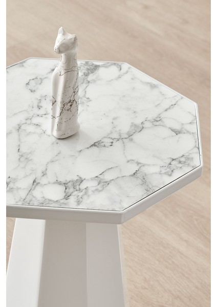 Elegance 3'lü Sehpa, Yan Sehpa, Zigon Sehpa - Beyaz & Beyaz Mermer Desenli Tabla fiyatları