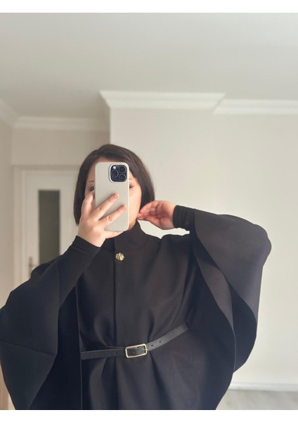 Kadın Gold Düğme Detaylı Kemerli Panço fiyatları