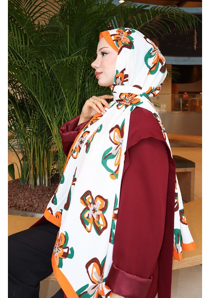 Çiçek Desenli Capri Şal 70344-02 Turuncu Ekru modelleri