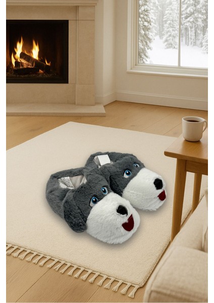 Köpek Figürlü Peluş Kışlık Panduf – Ultra Yumuşak, Sıcak Taban