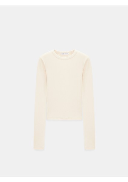 32319 Modal Karışımlı Uzun Kollu Top-Taş