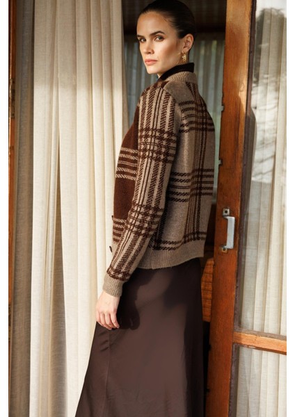 7000 Kadın Kareli Örgü Triko Hırka Vizon indirimleri