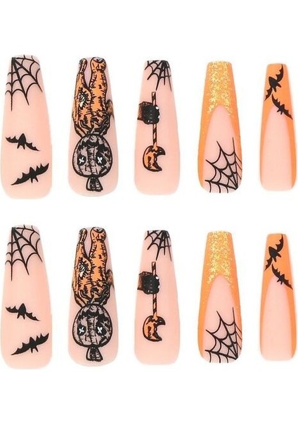 Halloween Korku Maskeli Özel Tasarım Uzun Düz Takma Tırnak Seti (24 Adet) fiyatları