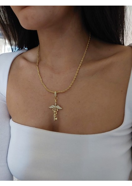 Kadın Zirkon Taşlı Anahtar Melek Kolye