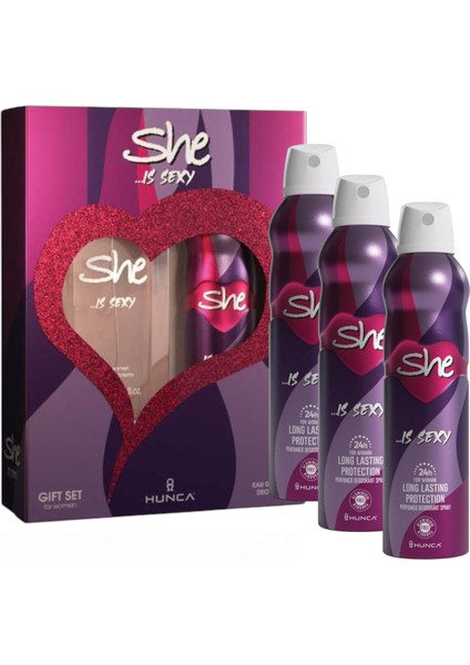 4 Adet She Sexy 150 ml Deo Sprey + 1 Adet 50 ml Kadın Parfüm Seti