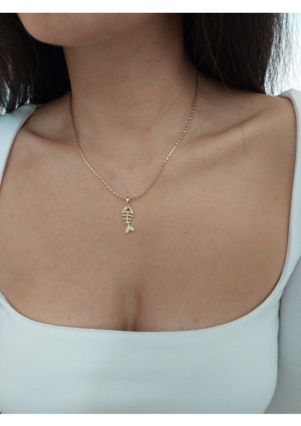 Kadın Gold Zirkon Taşlı Balık Kolye